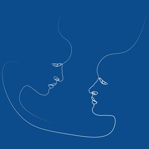 用点画的画简单两个人用一条线画了剪影. 简单的插图.