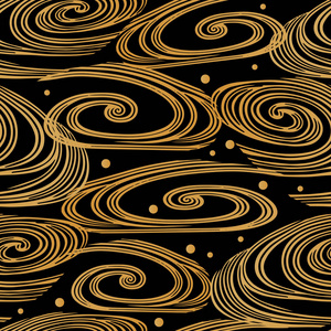 日式金色无缝图案背景图像螺旋涡横波