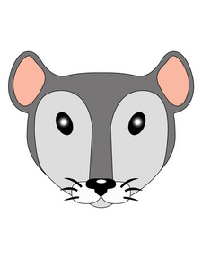 小老鼠。 可爱的小脸小老鼠。 儿童鼠头插图。 一只灰色和白色的小老鼠。 枪口玩具老鼠与可爱的耳朵。