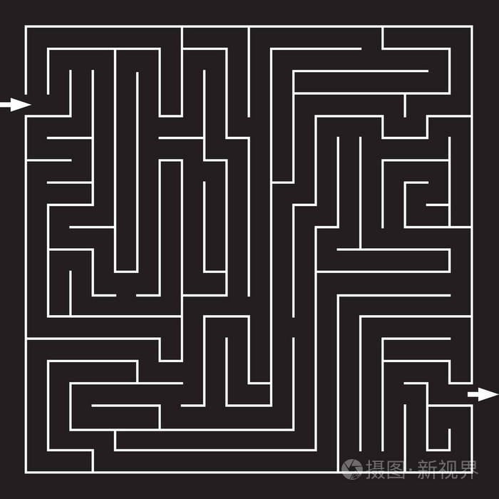 迷宫. 入口和出口. 找到路. 黑白矢量插图.