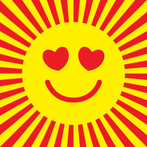 太阳有心形的眼睛. 流行艺术风格. 明亮的矢量插图.照片