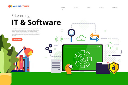模型设计登陆页面网站教育在线课程IT和软件。 矢量插图。 平面设计元素。