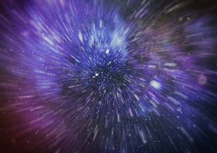 爆炸和扩张的移动者。 带虫洞的环形动画星际穿越带星系和恒星的蓝色力场