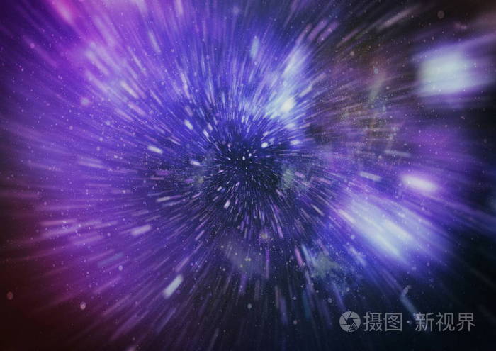 爆炸和扩张的移动者带虫洞的环形动画星际穿越带星系和恒星的蓝色力场