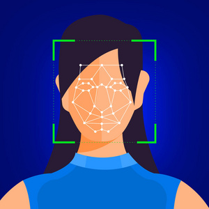 插图概念面部识别技术目前与肖像特写的人脸进行扫描.