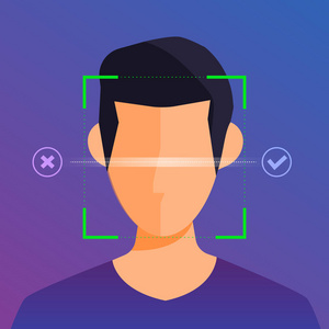 插图概念面部识别技术目前与肖像特写的人脸进行扫描.