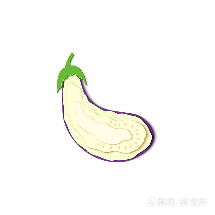 一套剪纸紫色茄子矢量纸艺术设计的形式为半片成熟茄子向量例证纸贴花