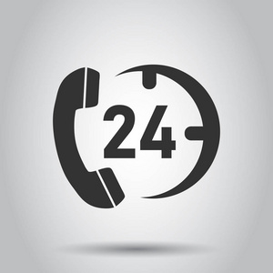 技术支持247矢量图标的平面风格。电话时钟有助于说明白色背景。计算机服务支持理念..