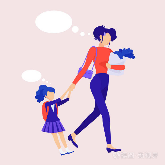 妈妈带领孩子上学.迟到了.麻烦,日常女性.焦虑.与孩子一起购物