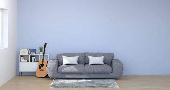 沙发橱柜在简单的室内3D插图豪华现代，设计背景