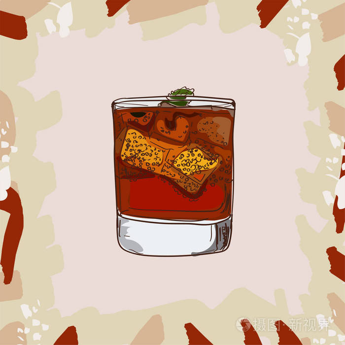 酒精棒饮料手绘向量.流行艺术
