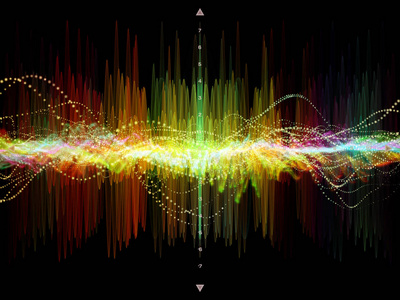 波函数系列。 彩色正弦振动光和分形元素的设计，作为与声音均衡器音乐谱和量子概率有关的项目的背景