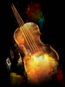 音乐梦想系列。 小提琴的抽象构图和丰富多彩的抽象绘画，适用于与乐器旋律声音表演艺术和创造力有关的项目