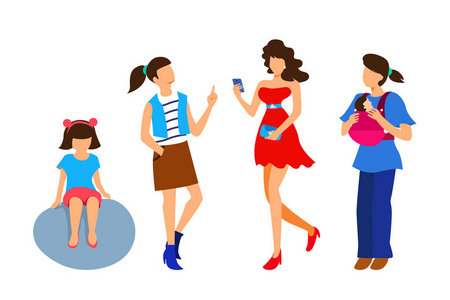 一代人和成长的阶段. 卡通风格的矢量插图照片