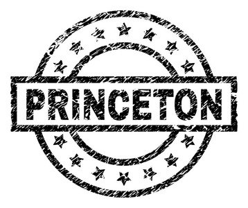 普林斯顿邮票印章水印与遇险风格。 用矩形圆圈和星星设计。 黑色矢量橡胶印刷普林斯顿标题与不干净的纹理。