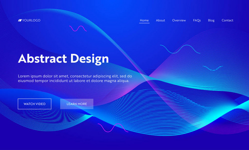 蓝色抽象几何频率波形状登陆页背景。未来派数字运动模式。创意霓虹灯线背板元素的网站网页。平面动画片向量例证