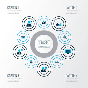 团队图标彩色设置与最好的工作人员, 员工讲话, 添加团队和其他查找员工元素。隔离的插图团队合作图标