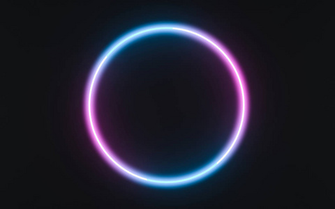 霓虹灯框架标志的形状为一个圆圈。 三维插图