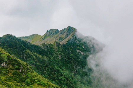 云南大理坎格山山顶云雾覆盖的山脊景观
