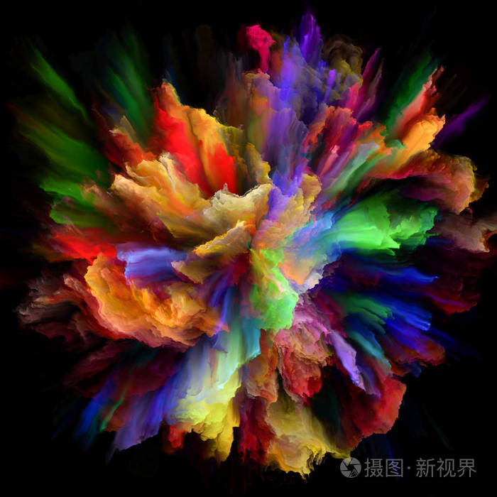 由色彩迸发,飞溅爆炸构成的艺术抽象,以想象,创意,艺术和设计为主题