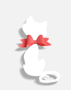 有红色蝴蝶结的白猫