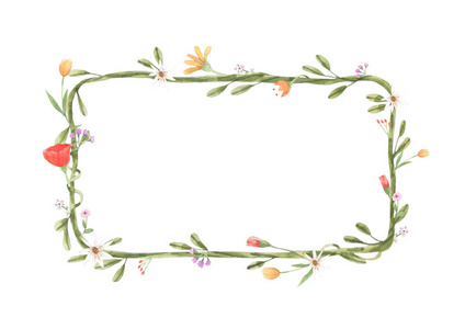 水彩画框的花藤叶。 植物学装饰概念。 在白色背景上画画。 孤立的插图，为您独特的装饰与贺卡情人节卡婚礼卡。