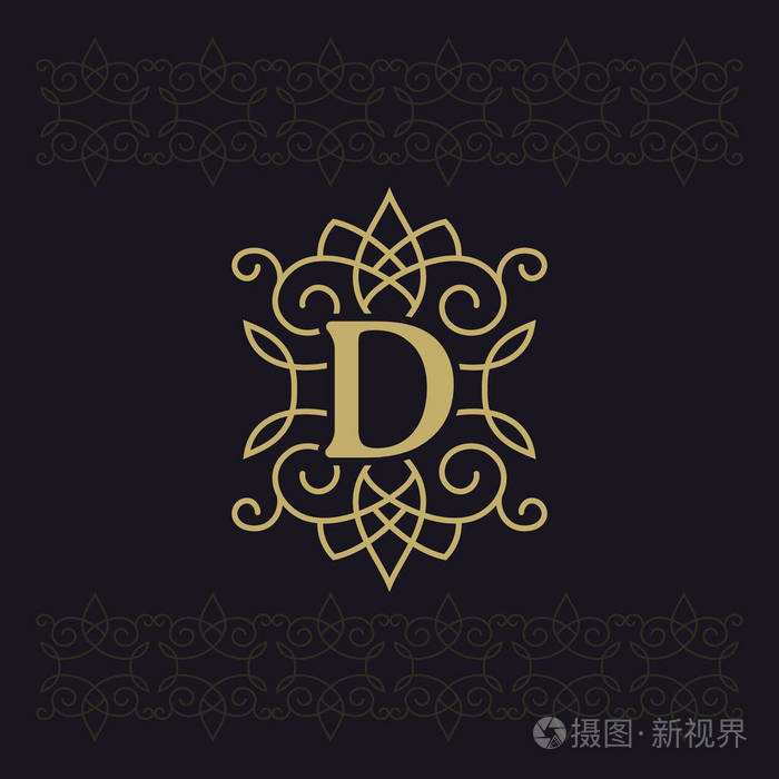 大写字母d.美丽的字母. 优雅的标志. 书法设计. 豪华徽章.