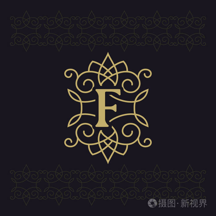 大写字母f.美丽的字母. 优雅的标志. 书法设计. 豪华徽章.
