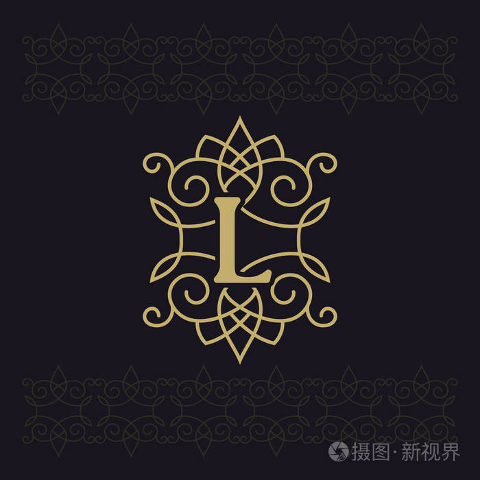 大写字母l美丽的字母优雅的标志书法设计豪华徽章古董装饰品简单的