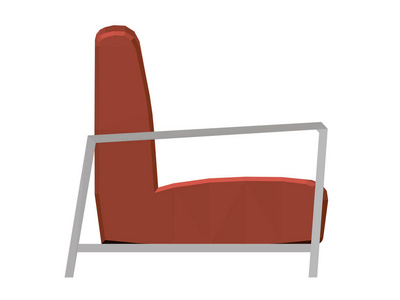 沙龙的扶手椅。 红色多边形扶手椅，白色手柄。 3d。 侧视。 矢量图。