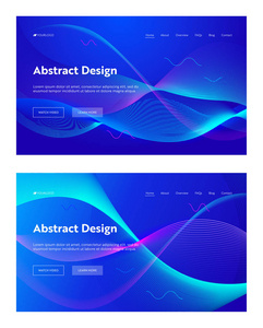 蓝色抽象频率波形状登陆页背景集。未来技术数字运动模式。网站网页矢量插图的创意霓虹灯背板套件元素