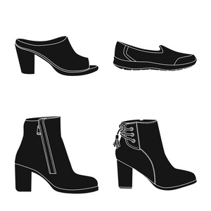 鞋类和女性符号的矢量设计。一套鞋类和脚向量的股票图标