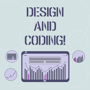 文字写作文本设计与编码。可用于设计和规划过程的工具的业务概念平板电脑屏幕上的柱线数据图形图数字组合