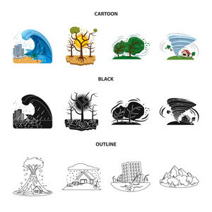 自然和灾害标志的向量例证。网络中的自然和风险股票符号的收集