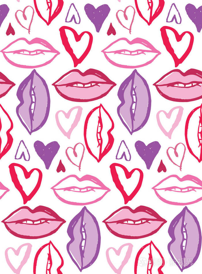 手绘涂鸦时尚艺术图案背景吻心爱