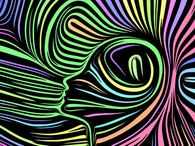 传统木刻风格的人脸抽象设计,以人的灵魂,内部戏剧,艺术,诗歌和灵性