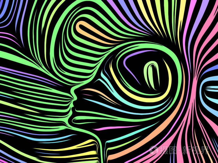 传统木刻风格的人脸抽象设计,以人的灵魂,内部戏剧,艺术,诗歌和灵性