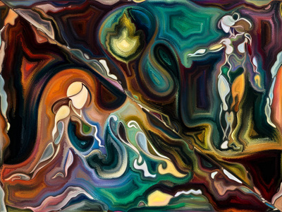 人类人物色彩的安排有机质地流动曲线的主题是内心世界,心灵,自然和
