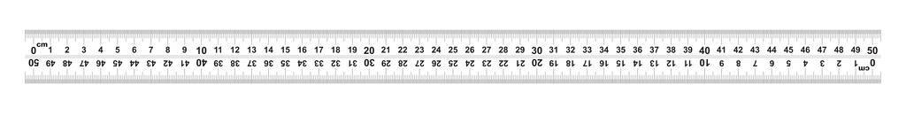 尺子50厘米。 尺子500毫米。 标尺上标记的方向从左到右，从右到左。 除法值0.5毫米。 精确长度测量装置。 校准网格。