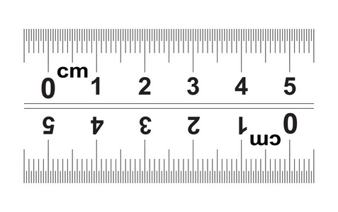 尺子5厘米。 尺子50毫米。 标尺上标记的方向从左到右，从右到左。 除法值0.5毫米。 精确长度测量装置。 校准网格。