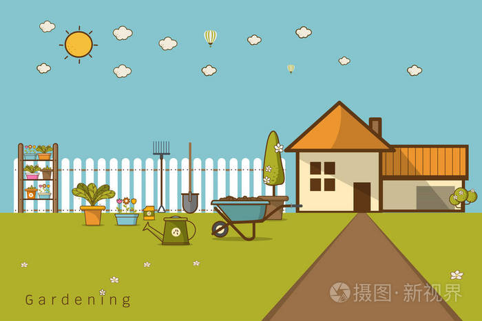 自然景观插图可爱卡通平面风格