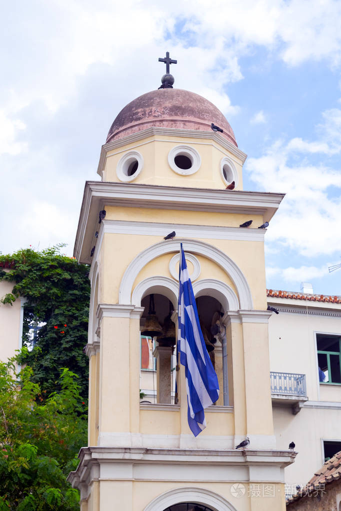希腊首都雅典的城市景观. 莫纳斯提拉基广场教堂的细节.照片-正版商用