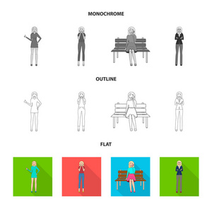 姿势和情绪图标的孤立对象。网络姿势和女性股票符号的收集