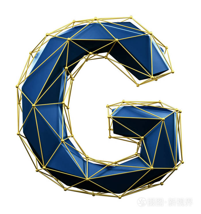 首都拉丁字母 g 在低聚样式蓝色和金色查出在白色背景.三维