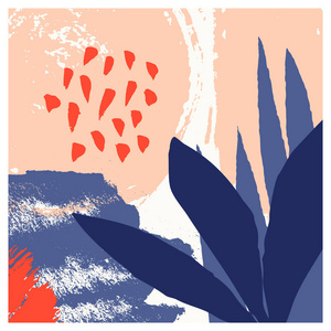 手绘抽象设计与笔触纹理和形状的明亮颜色.