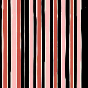 无缝重复图案与垂直条纹粘贴粉红色，黑色和砖红色在奶油背景。