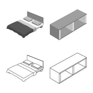卧室和房间符号的矢量插图。一套卧室和家具股票符号的网站