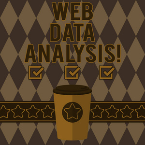 编写编写 web 数据分析的文本。概念意义测量收集和报告的网站3d 咖啡去杯与盖子盖和明星在条空白文本空间