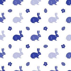 与复活节兔子无缝图案。 复活节快乐。 节日背景。 兔子野兔。 横幅海报或打印的设计。