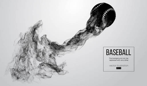一个棒球的抽象剪影在白色背景从微粒, 尘土, 烟。棒球飞舞。背景可以更改为任何其他。向量例证